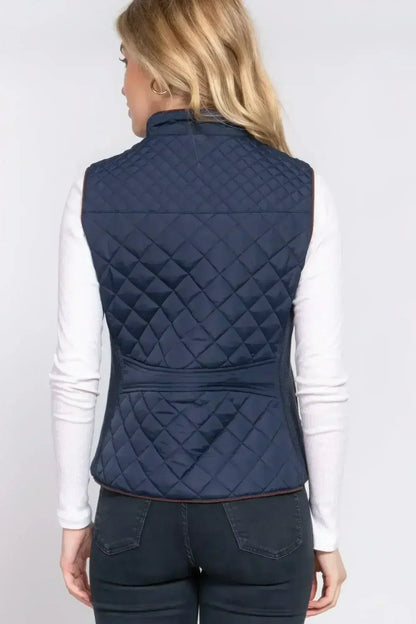 Quilted Suede Piping Vest - Pale Taupe | Femstylo