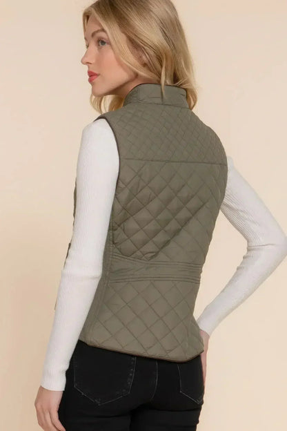 Quilted Suede Piping Vest - Pale Taupe | Femstylo