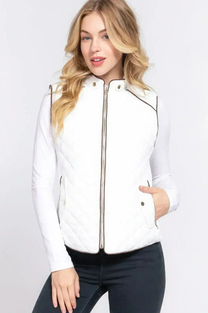 Quilted Suede Piping Vest - Pale Taupe | Femstylo