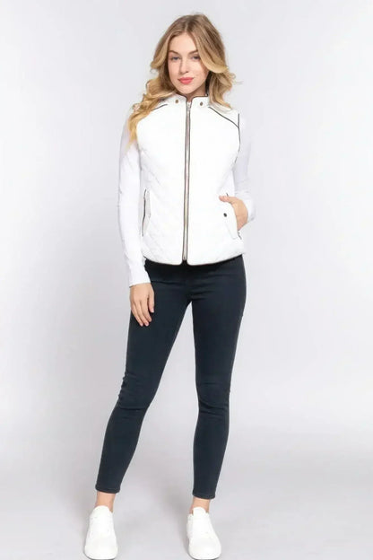 Quilted Suede Piping Vest - Pale Taupe | Femstylo