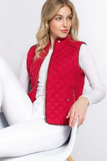 Quilted Suede Piping Vest - Pale Taupe | Femstylo