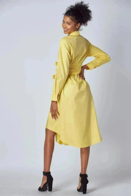 Yellow Shirt Dress with Tie-Up Belt – Versatile & Chic