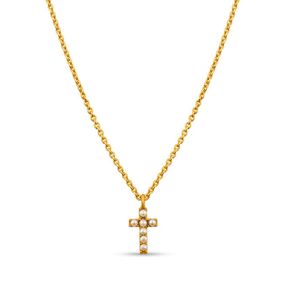 Dainty Pearl Cross Necklace