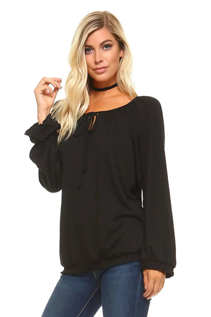 Women's Long Sleeve Solid Peasant Top | Femstylo