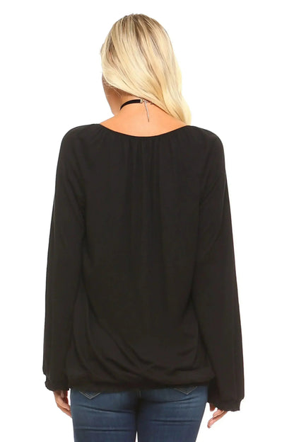 Women's Long Sleeve Solid Peasant Top | Femstylo
