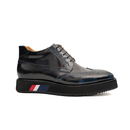 DIVINCH Navy Patent Brogue Bootie