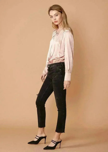 Fall Pink Tie-Neck Long Sleeve Bodysuit - Femstylo
