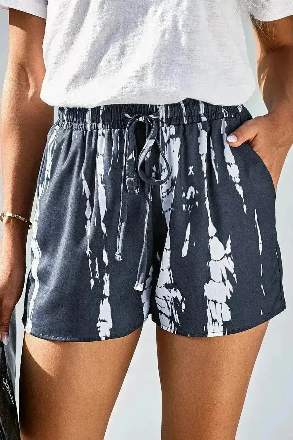 Gray Tie Dye Drawstring Shorts - Boho Summer Casual