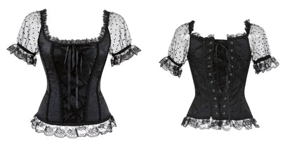 Fashion Princess Style Women Lingerie Bodyshaper Bridal Corset Bustier Tops For Women Short-Sleeve Lace Up Corselet Plus Size