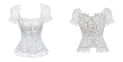 Fashion Princess Style Women Lingerie Bodyshaper Bridal Corset Bustier Tops For Women Short-Sleeve Lace Up Corselet Plus Size