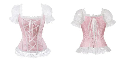 Fashion Princess Style Women Lingerie Bodyshaper Bridal Corset Bustier Tops For Women Short-Sleeve Lace Up Corselet Plus Size