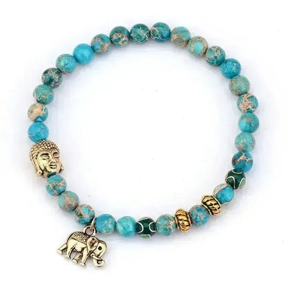 Elephant & Buddha Bracelet – Natural Stone Meditation | 6mm Beads