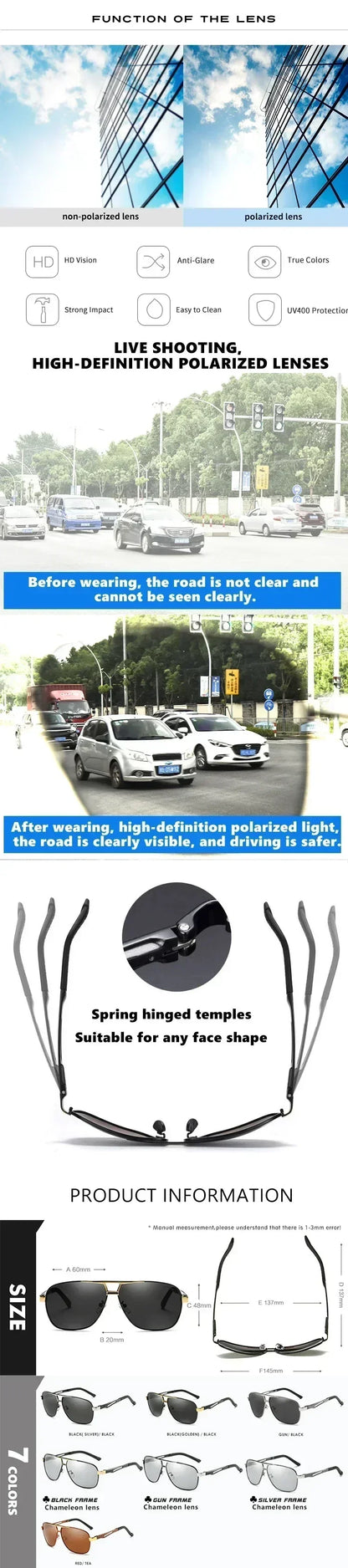 Top Quality Square Retro Photochromic Aluminum Sunglasses Men Polarized Driving Women Sun Glasses For Men Brown Oculos de sol