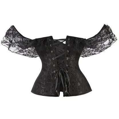 Fashion Princess Style Women Lingerie Bodyshaper Bridal Corset Bustier Tops For Women Short-Sleeve Lace Up Corselet Plus Size
