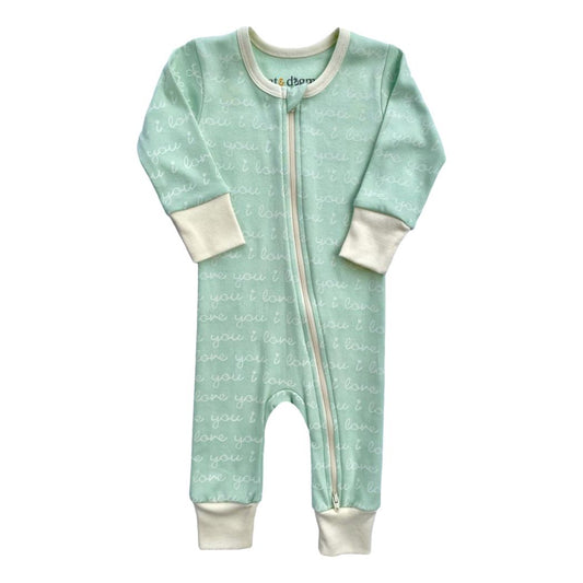 GOTS Certified Organic Cotton Zippy - I Love You (Desert Green)