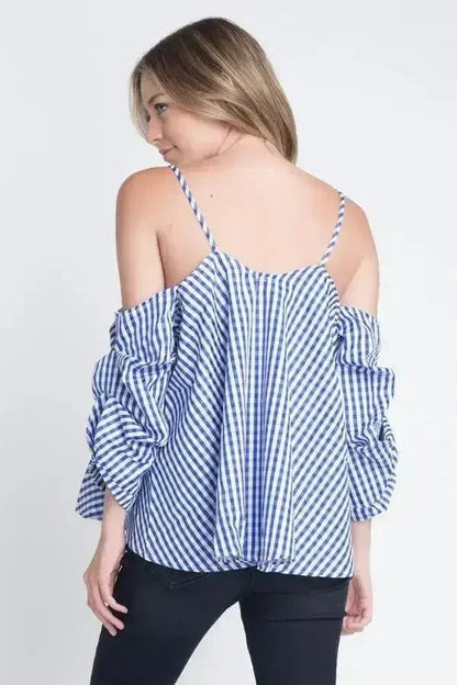 Women's Cold Shoulder Checkered Top