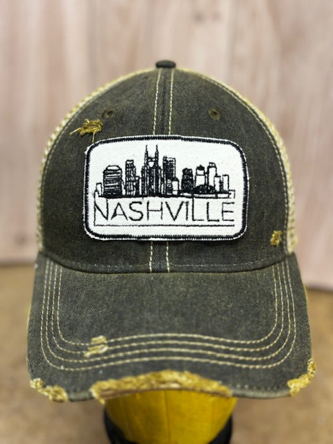 Nashville Skyline-distressed Trucker Hat