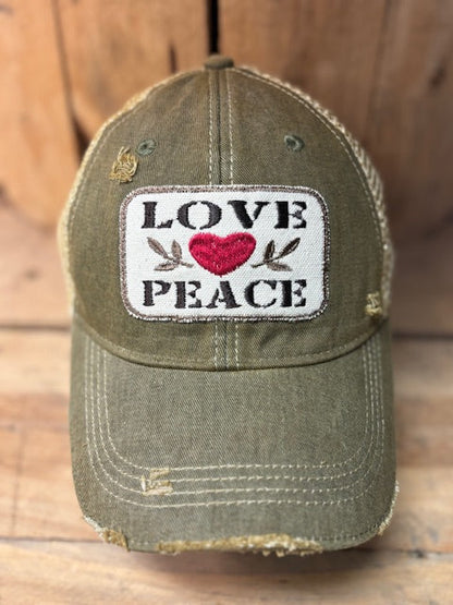 Love Peace Cap-distressed Trucker Hat