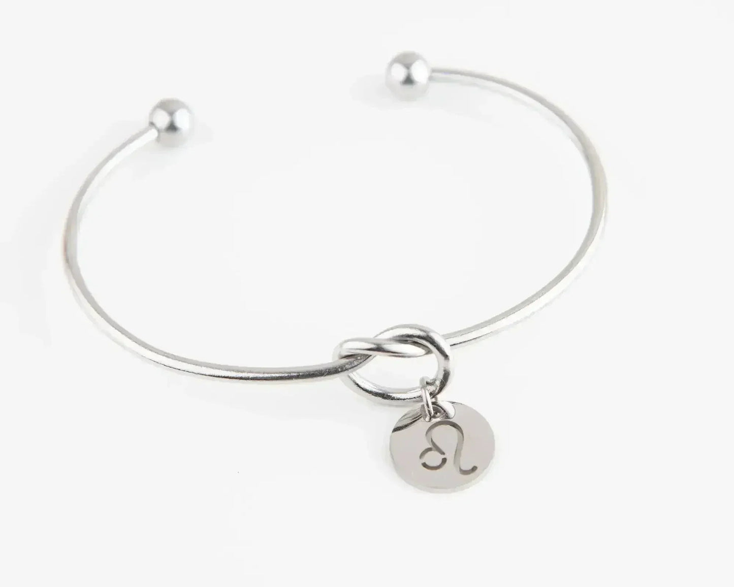 Dainty Knot Bracelet, Wire Knot Bangle with Zodiac Symbol Charm Gift
