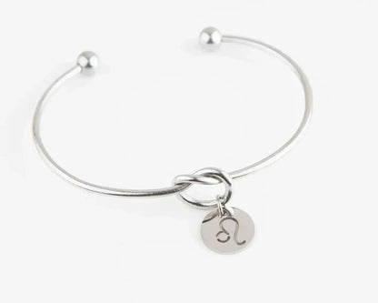 Dainty Knot Bracelet, Wire Knot Bangle with Zodiac Symbol Charm Gift