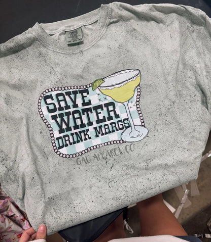 Save water drink margs checker tee or sweatshirt