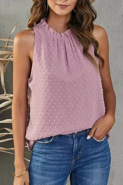 Pink Swiss Dot Ruffle Tank
