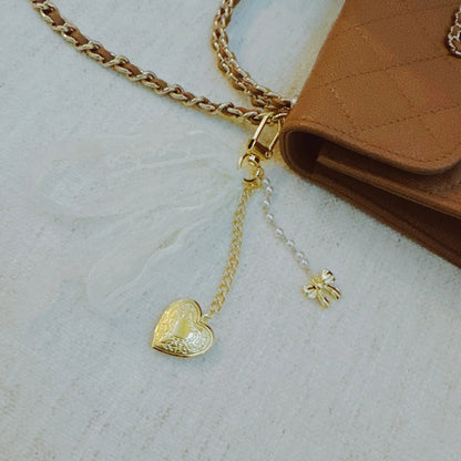Lace & Love Heart Bag Charm  – White Bow with Gold Heart | Romantic