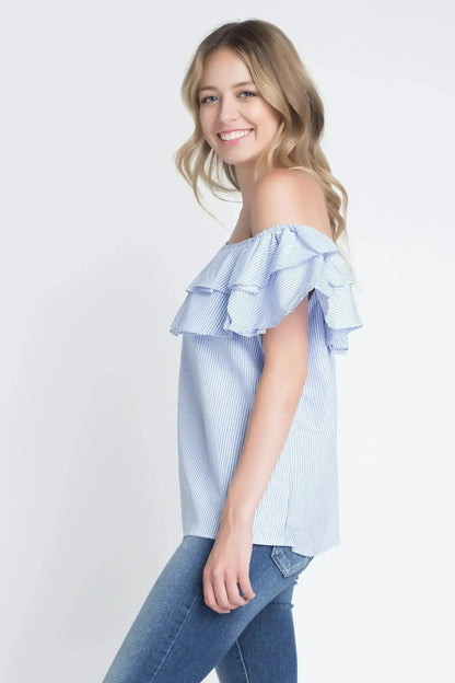 Women's Striped Off Shoulder Ruffle Stripe Blouse | Femstylo