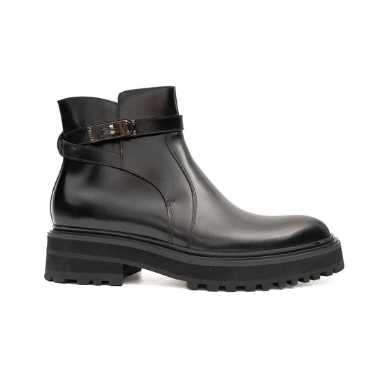 Men's Black Calfskin Buckle Chelsea Boots