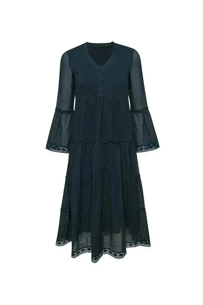 MIKA Cotton Maxi Dress - Petrol | Boho Peasant Style | Femstylo