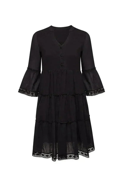 MIKA Black Mini Dress | Boho Peasant Style | Femstylo