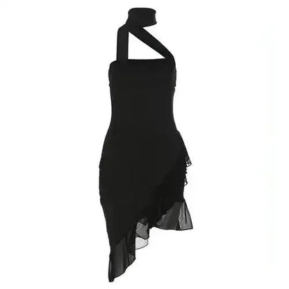 Fashion Halter Off-shoulder Slim Fit Stringy Selvedge Dress