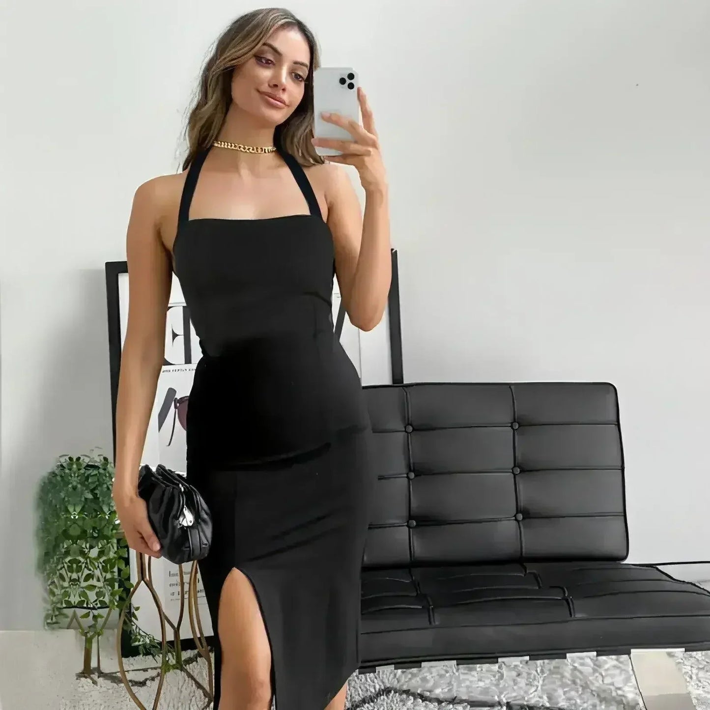 Women's Elegant Backless Halter Dress