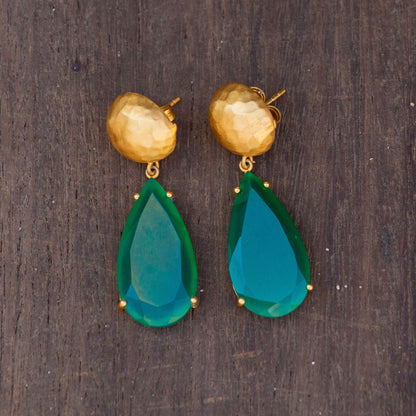 Ocean Tide Drop Earrings - Green Onyx