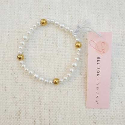 Pearl & Gold Beaded Stretch Bracelet