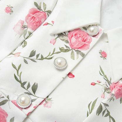 Puff Sleeve V-Neck Mini Dress | Printed Ruffled Pearl Button Dress - Femstylo