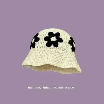Handmade Knitted Bucket Hat - Cotton Boho Print - All-Season Stretchy Fit
