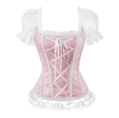 Fashion Princess Style Women Lingerie Bodyshaper Bridal Corset Bustier Tops For Women Short-Sleeve Lace Up Corselet Plus Size