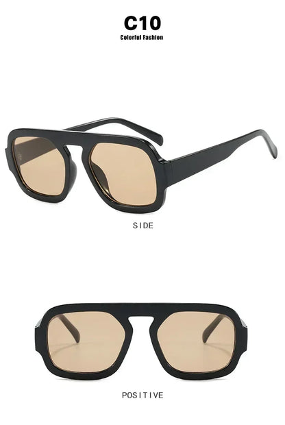 DOHOHDO 2025 Fashion Square Sunglasses Women New Retro Black Brown Thick Frame Pilot Sun Glasses Woman Chic Polygon Shades UV400