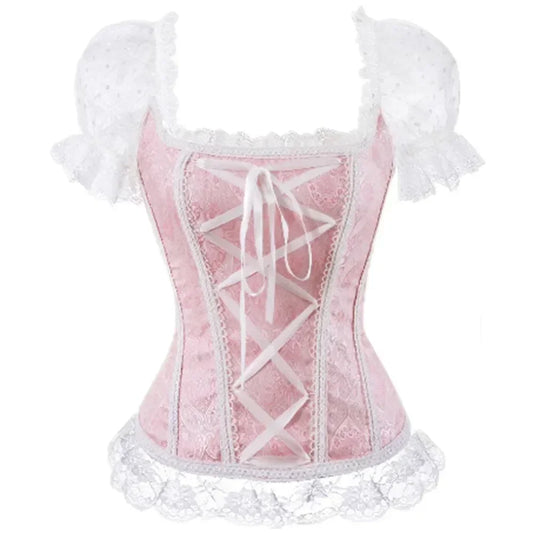 Fashion Princess Style Women Lingerie Bodyshaper Bridal Corset Bustier Tops For Women Short-Sleeve Lace Up Corselet Plus Size