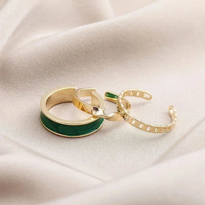 3pcs/set Adjustable Open Rings for Women White Green Enamel Oil Twists Weaving Geometry Ring Set Trendy Punk Personality Jewelry