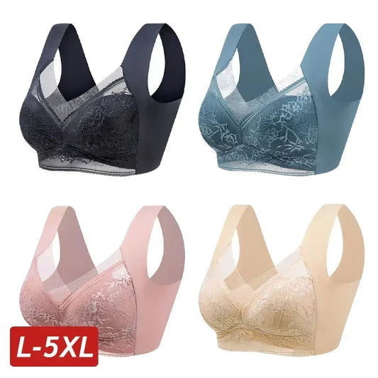 L-5XL Women Large Bra Push Up Ice Silk Seamless upper Bralette Lace Wireless Summer Bras Plus Size Top Lingerie Underwear 15019
