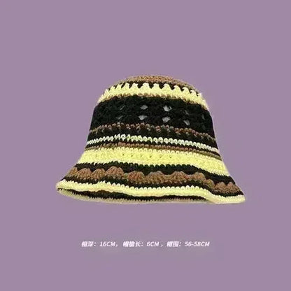 Handmade Knitted Bucket Hat - Cotton Boho Print - All-Season Stretchy Fit