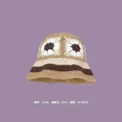 Handmade Knitted Bucket Hat - Cotton Boho Print - All-Season Stretchy Fit