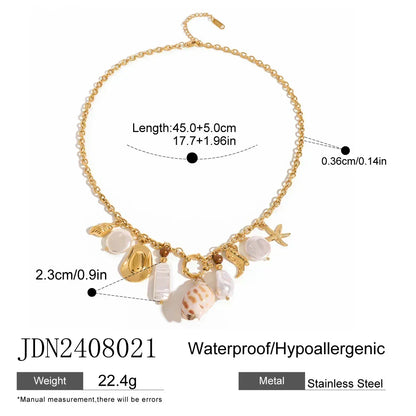 Zora Colorful Summer Holiday Style Conch Pendant Necklace Women's 18K Gold-plated Stainless Steel Multi Charm Fashion Jewelry
