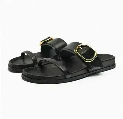 Designer Chic Flat Sandals - Animal Print & Comfort | Femstylo