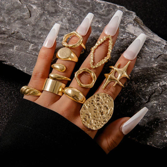Docona Fashion Elegant Stacking Gold Colour Rings Geometric Design Ring Set Accessories Daily Festival Party Gifts 27910
