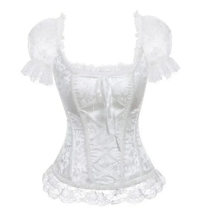 Fashion Princess Style Women Lingerie Bodyshaper Bridal Corset Bustier Tops For Women Short-Sleeve Lace Up Corselet Plus Size