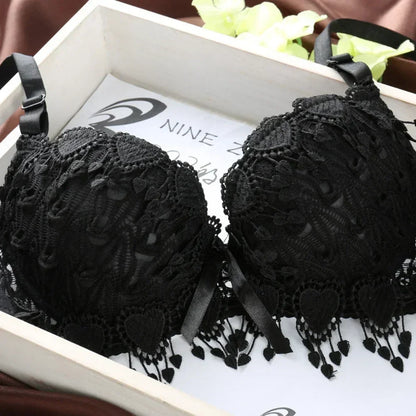 Women Lace Bra Sets Flower Printed Underwear Suit Sexy Lady Ultra-Thin Lingerie Comfortable Push Up Brassiere Outfit