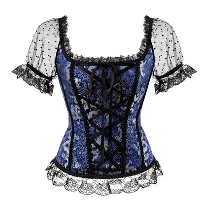 Fashion Princess Style Women Lingerie Bodyshaper Bridal Corset Bustier Tops For Women Short-Sleeve Lace Up Corselet Plus Size